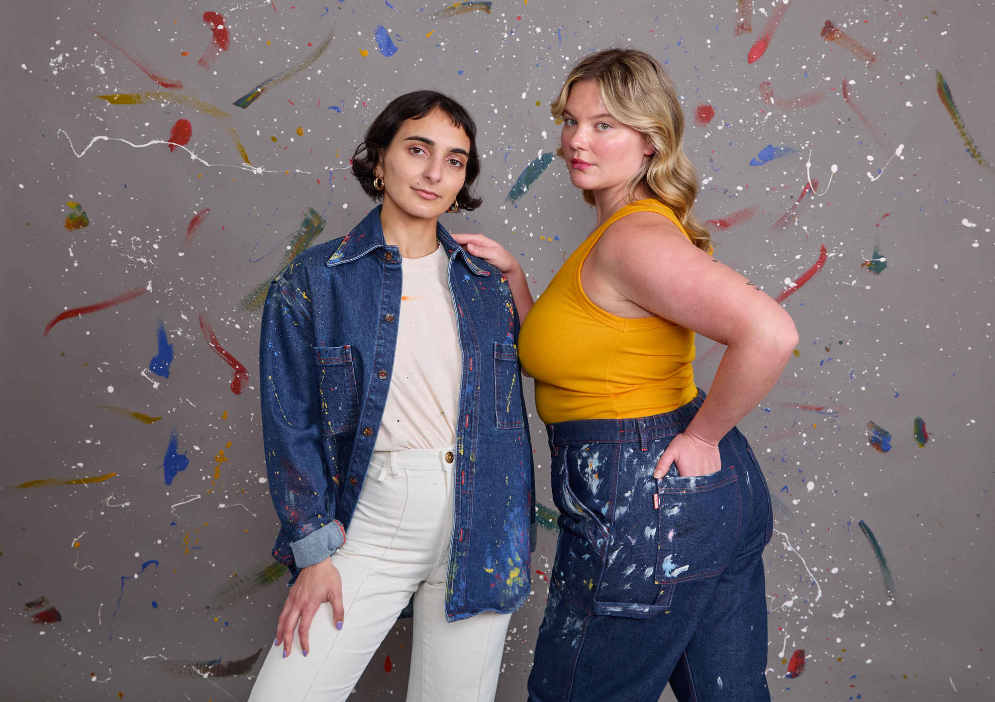 Soraya and Lish wearing Painted Denim pieces