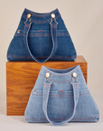 Indigo Overall Handbags in light and dark wash