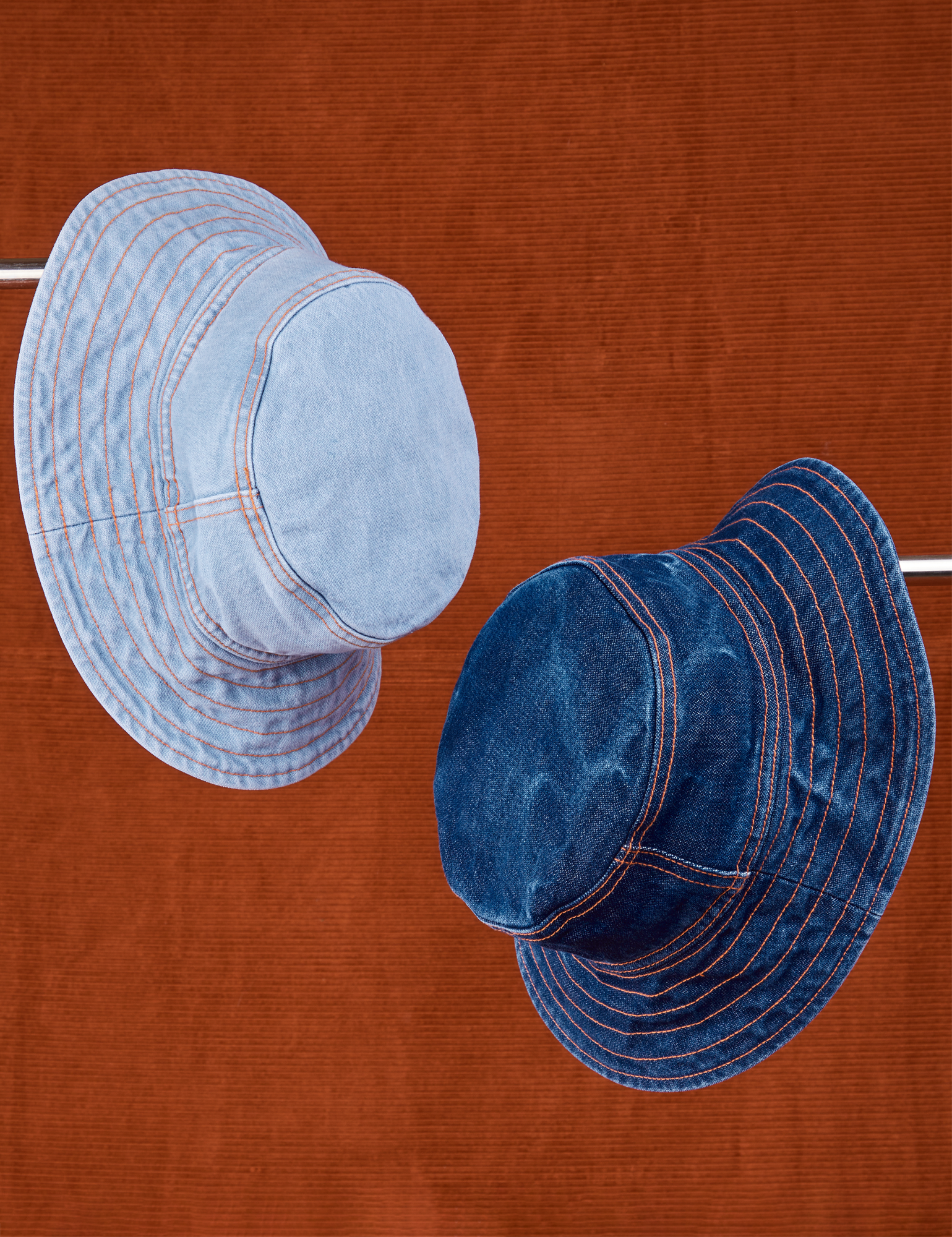 Wide Brim Denim Bucket Hat in light and dark wash