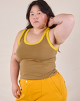 Ashley is 5'7" and wearing L Colorblock Cropped Tank in Desert Brown