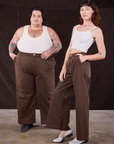 Sam and Alex are wearing Overdyed Wide Leg Trousers in Brown