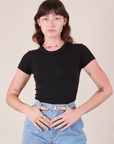 Alex is 5'8 and wearing P Baby Tee in Vintage Basic Black