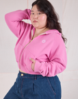 Cropped Zip Hoodie - Bubblegum Pink