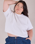 Ashley is 5'7" and wearing L Cropped Burly Tee in Vintage Tee White
