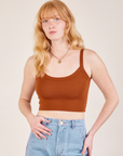 Margaret is 5’11” and wearing P Cropped Cami in Burnt Terracotta