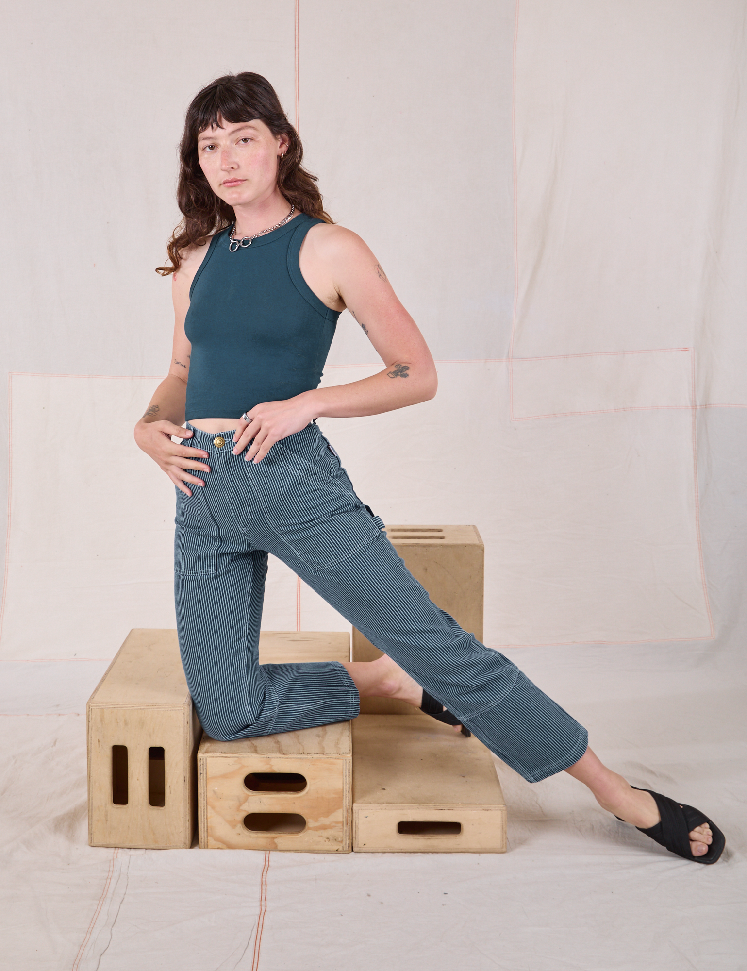 Railroad Carpenter Jeans in Baby Blue and marine blue Muscle Tee on Alex
