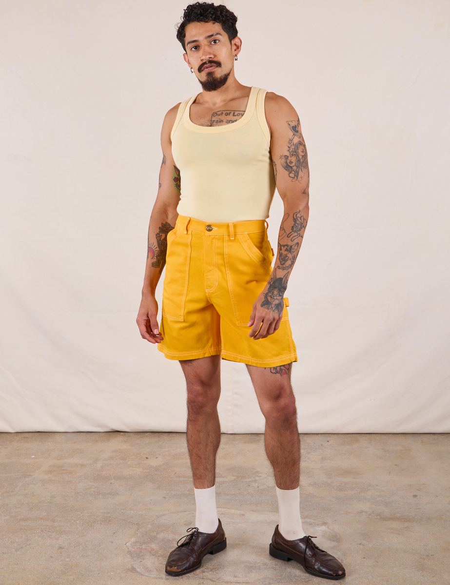 【Anyone more】Yellow Tin Washing Short Denim Pants Anyone more】Yellow Tin Washing Short Denim Pants (Anyone