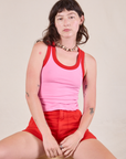 Alex is wearing Colorblock Cropped Tank in Bubblegum Pink