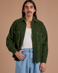 Cropped Corduroy Overshirt - Evergreen