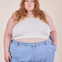 Catie is 5'11" and wearing 4XL Cropped Tank Top in Vintage Off-White