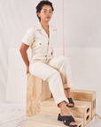 Mika is wearing Heritage Short Sleeve Jumpsuit in Natural