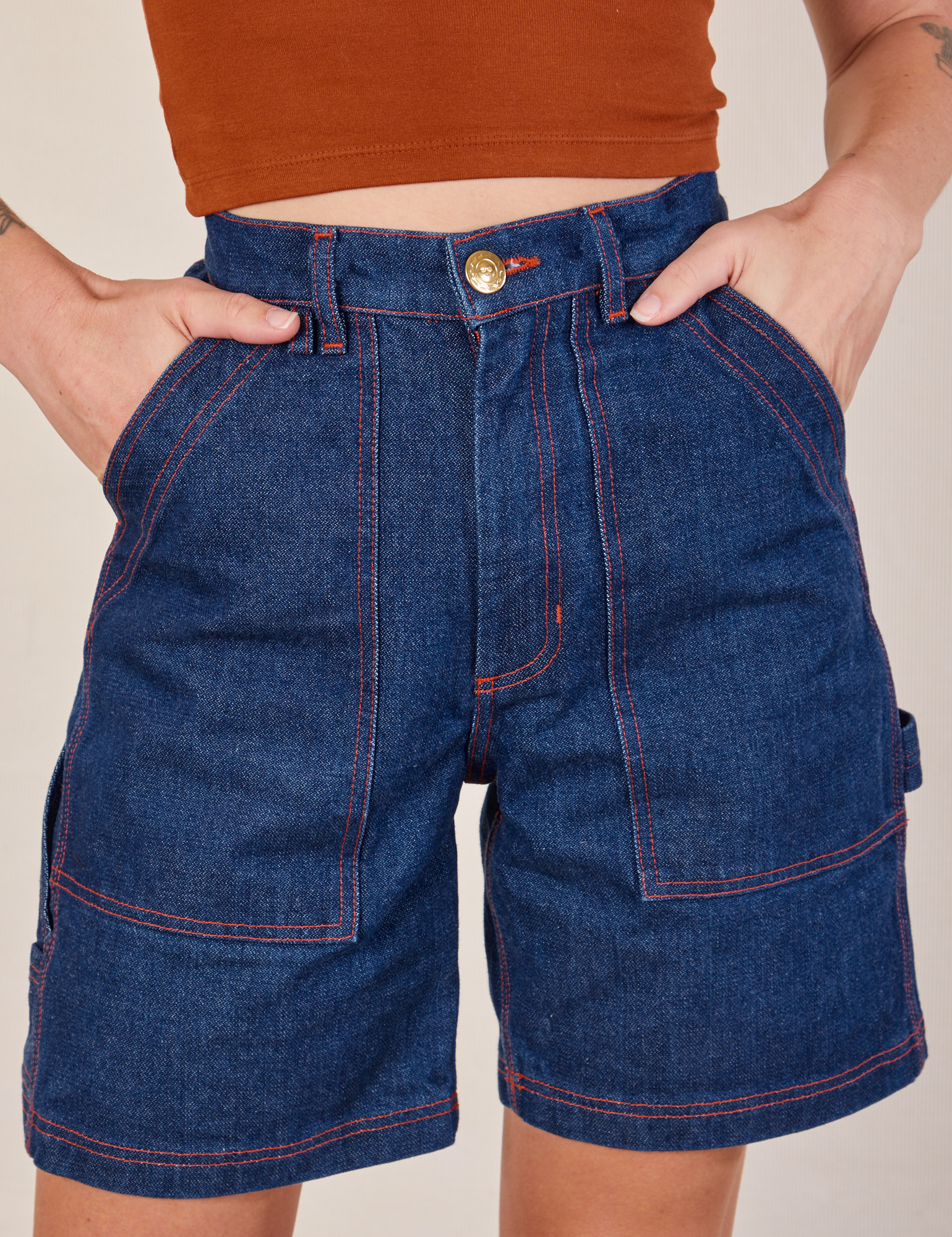 Dark wash shorts shop