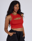 Kandia is 5’3” and wearing P Porthole Tank in Mustang red