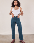 Jesse is 5'8" and wearing XS Work Pants in Lagoon paired with vintage tee off-white Tank Top