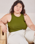 Ashley is wearing Racerback Tank in Summer Olive