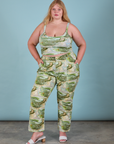 Juliet is 5'7" and wearing 1XL Work Pants in Ocean and Sky paired with matching cami
