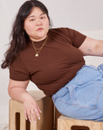 Ashley is wearing Organic Vintage Tee in Fudgesicle Brown