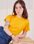 Hana is wearing Organic Vintage Tee in Sunshine Yellow