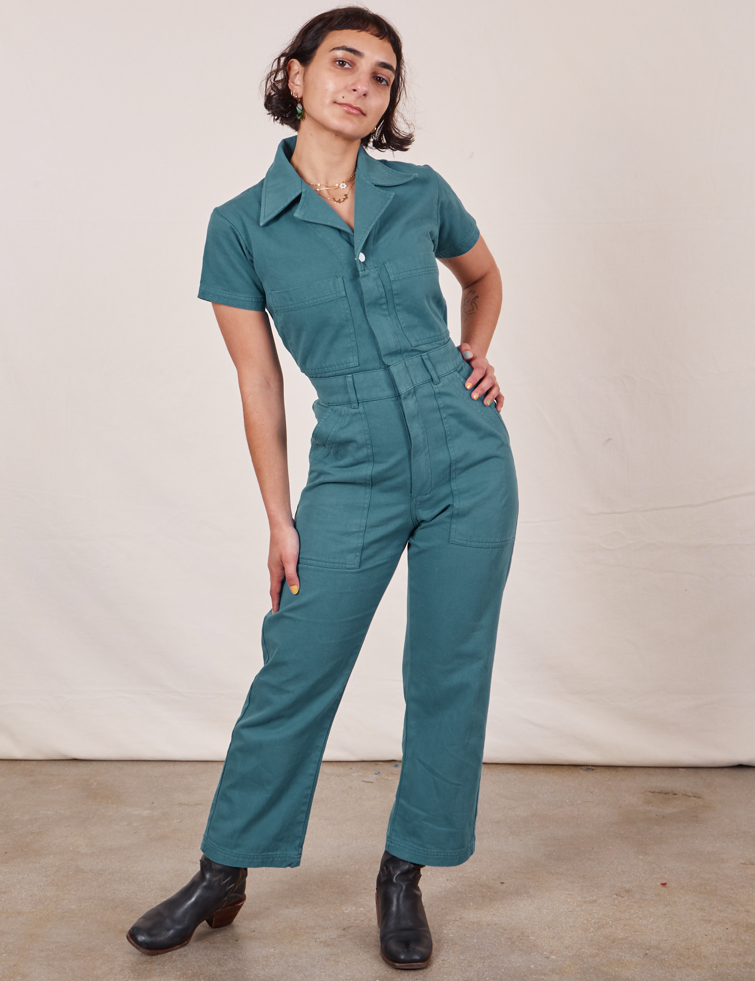 Petite Short Sleeve Jumpsuit Marine Blue