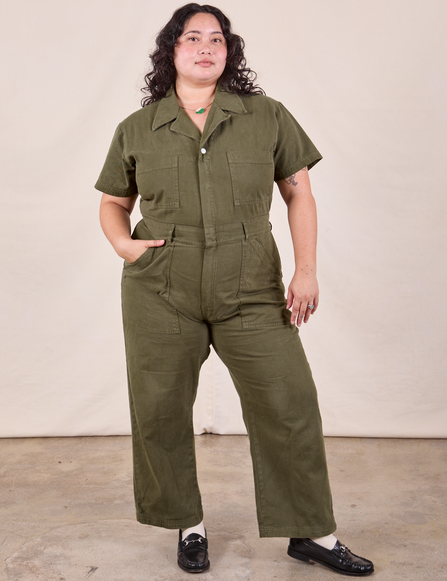 Petite Short Sleeve Jumpsuit Surplus Green