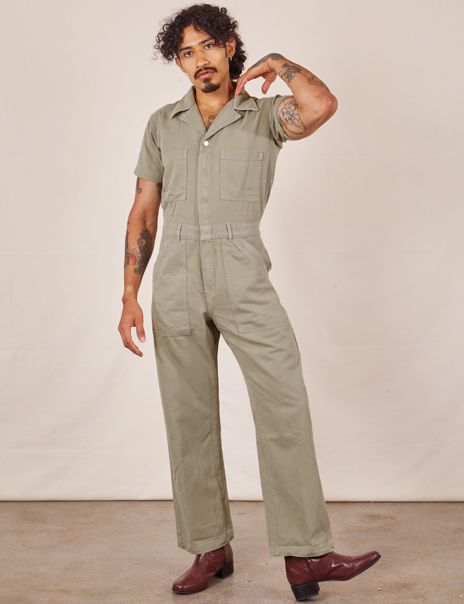 Short Sleeve Jumpsuit - Khaki Grey