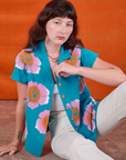 Paintstamped Pantry Button-Up in Hawaiian Blue on Alex
