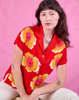 Paintstamped Pantry Button-Up in Mustang Red on Alex