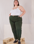 Marielena is 5'8" and wearing 2XL Heavyweight Trousers in Swamp Green paired with Cropped Cami in vintage tee off-white