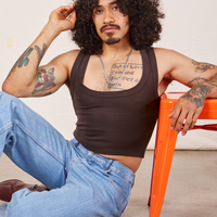 Jesse is 5'8" and wearing XS Cropped Tank Top in Espresso Brown