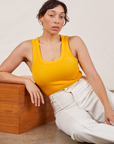 Tiara is wearing Tank Top in Sunshine Yellow and vintage tee off-white Western Pants