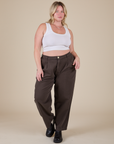 Lish is 5'8" and wearing XL Heavyweight Trousers in Espresso Brown paired with vintage tee white Cropped Tank