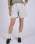 Pleated Trouser Shorts in Dishwater White on Alex