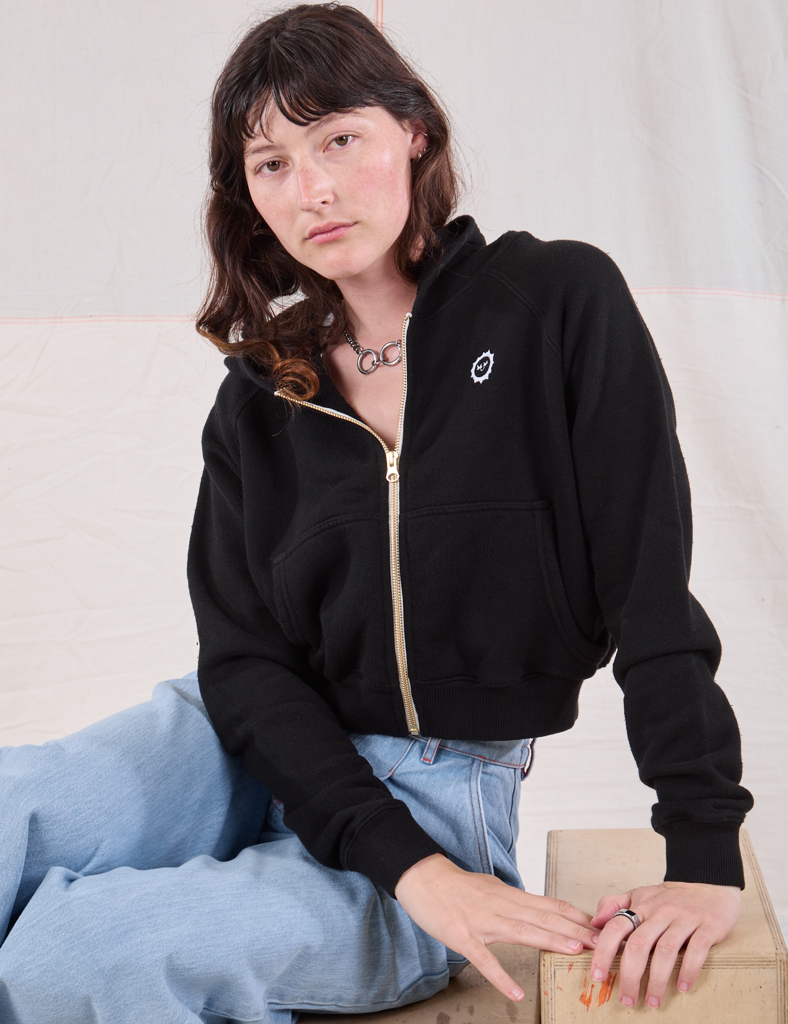 Cropped Zip Hoodie Basic Black