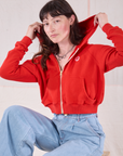 Cropped Zip Hoodie - Mustang Red