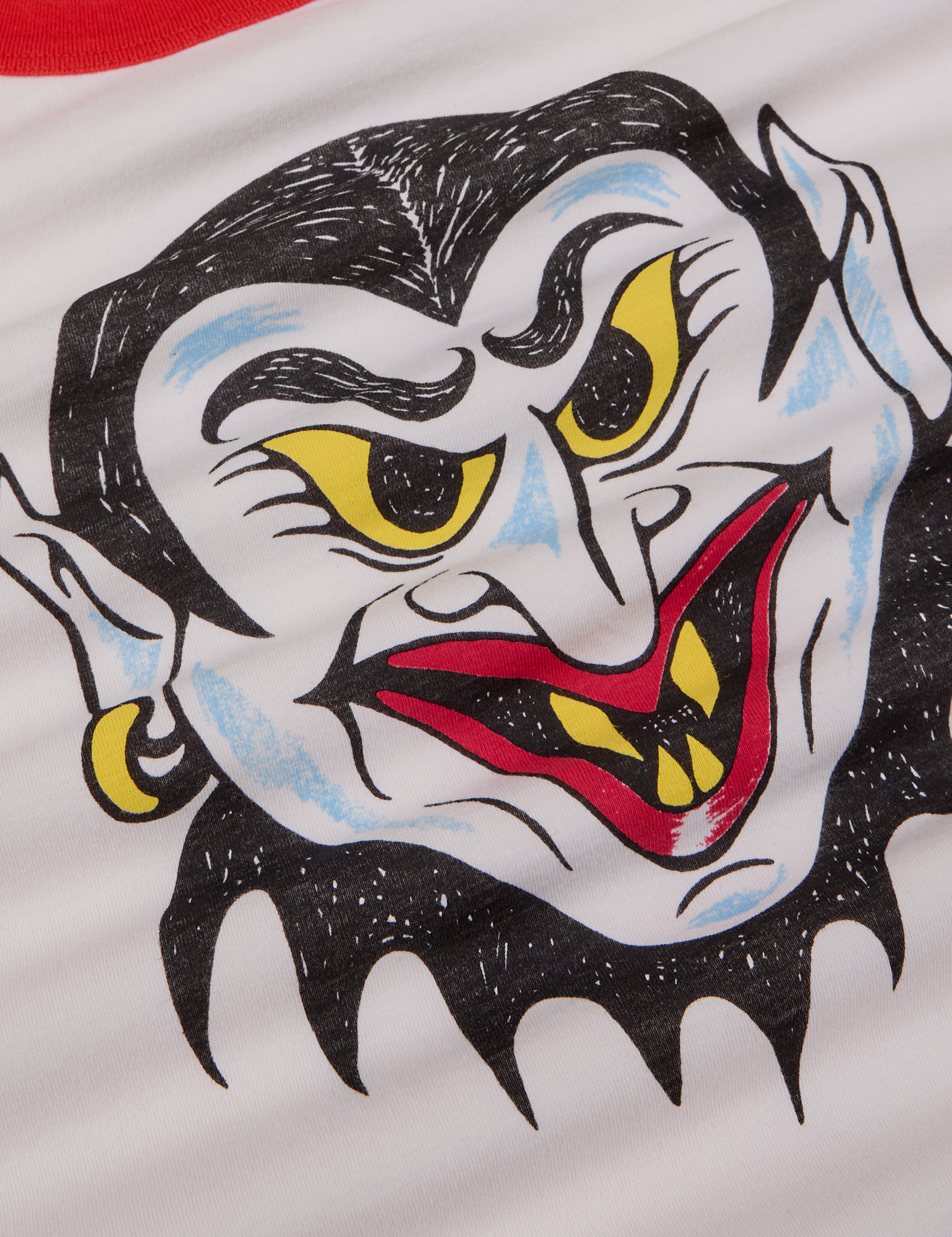 Close up of screenprinted Dracula