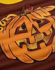 Close up of screenprinted orange jack-o-lantern