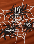 Close up of black and white spiders on a white spiderweb