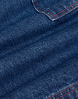Carpenter Shorts in Dark Wash fabric detail close up
