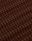 Gingham Long Sleeve Baby Tee in Fudgesicle Brown fabric detail close up