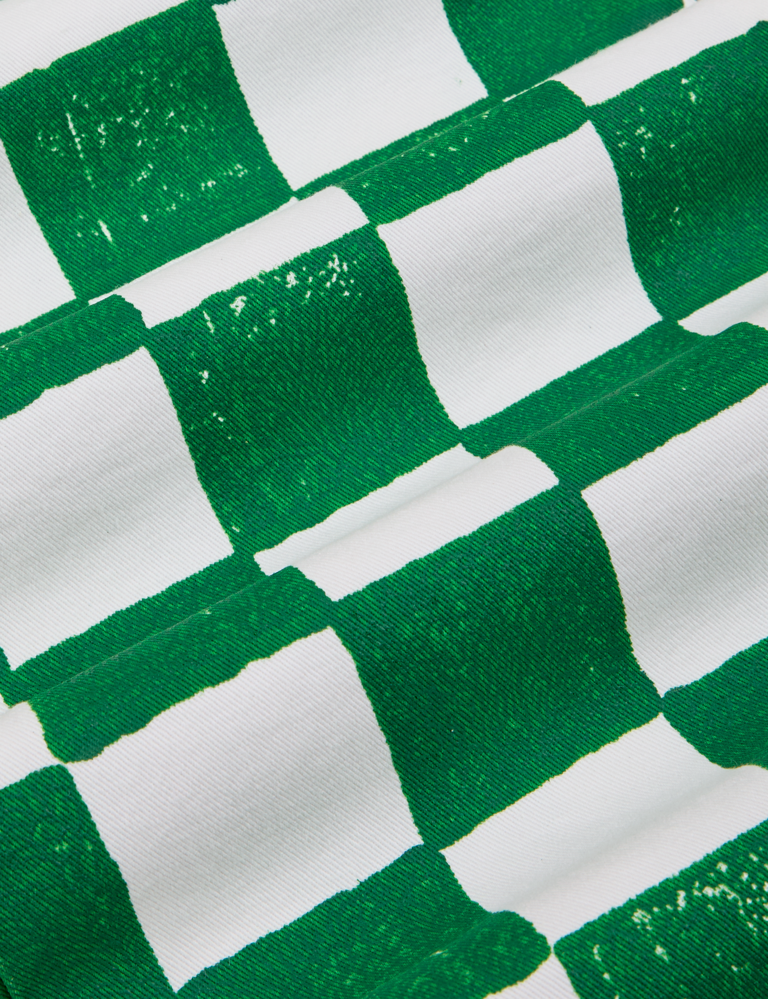 Checkerboard Work Pants in White/Green fabric detail close up