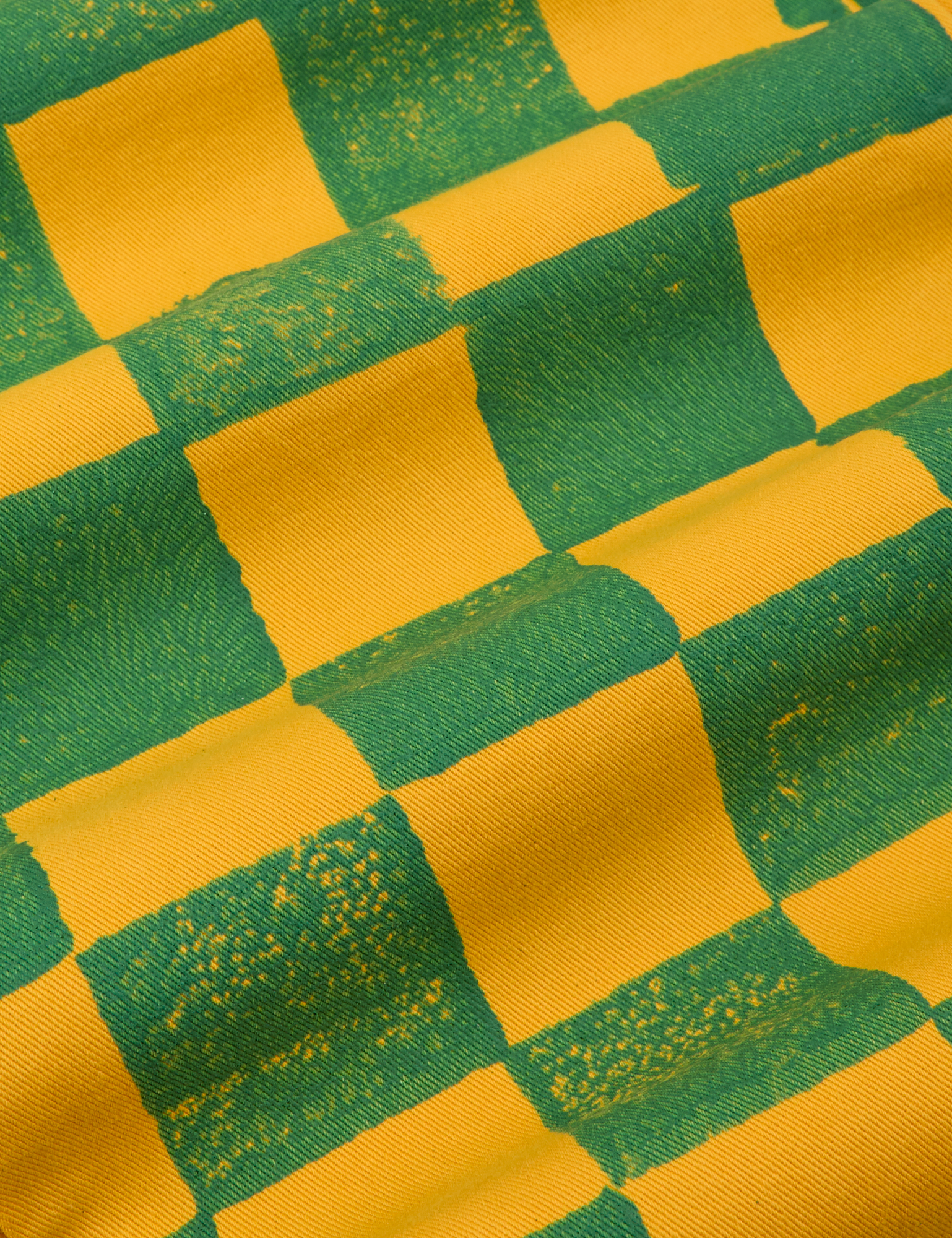 Checkerboard Work Pants in Green/Yellow fabric detail close up