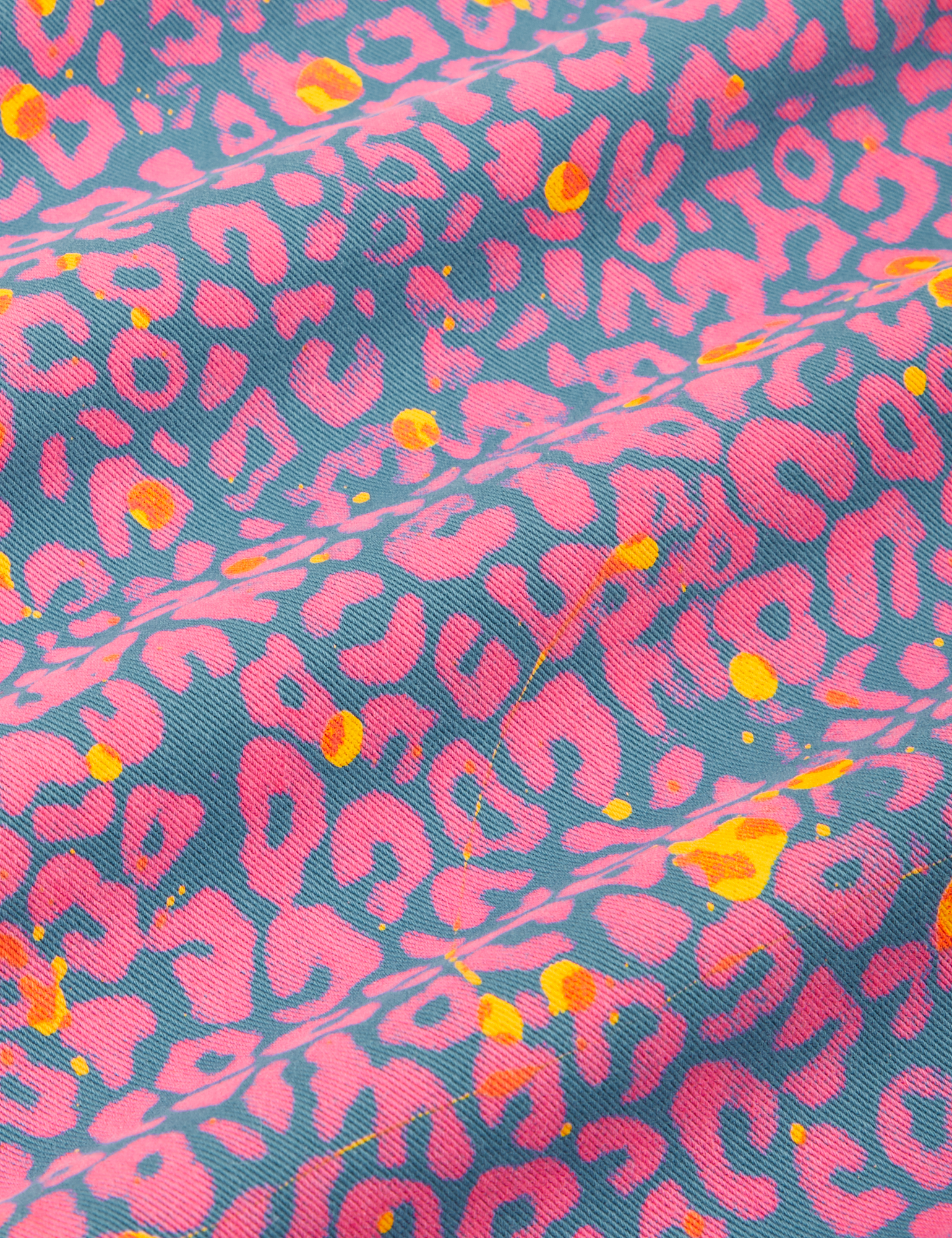 Work Pants in Electric Leopard fabric detail close up