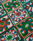 Cropped Overshirt in Quilt Print close up of red, green, blue and white print