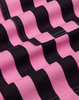 Longline Work Shorts in Bubblegum Pink and black stripe fabric close up
