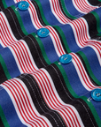 Stripe Work Jacket in Pacific Stripe fabric detail close up. Red, green, blue, black and white stripes