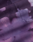 Magic Waters Drop Pocket Pants in Dark Lavender fabric detail close up. Tie dye in shades of purple.