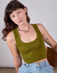 Cropped Tank Top in Olive Green on Alex
