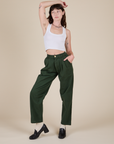 Heavyweight Trousers in Swamp Green and Cropped Tank in Vintage Tee White on Alex