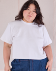 Ashley is wearing Cropped Burly Tee in Vintage Tee White