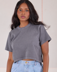 Kandia is wearing Cropped Burly Tee in Washed Grey